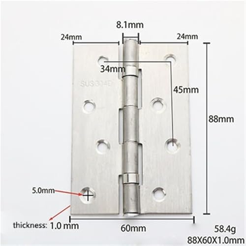 WHARGTSL 6 Stück 2/2,5/3/4 Zoll Mini-Flachscharnier Edelstahl Schranktüren Fensterscharnier Holz, Möbelbeschläge(4 inch) von WHARGTSL