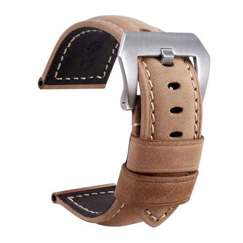 WHARGTSL Retro Lederband Rindsleder Uhrenarmbänder Fit for Panerai 20mm 22mm 24mm 26mm Männer Band(Khaki sk,20mm) von WHARGTSL