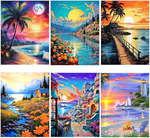 WHATWEARS 6 Stück Diamond Painting Set für Erwachsene, Diamond Painting Bilder Landschaft, DIY 5D Diamond Malerei für House Wall Dekoration(30x40cm) von WHATWEARS