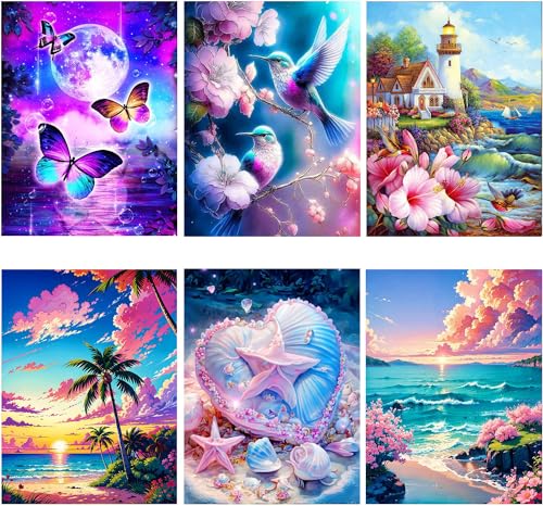 WHATWEARS 6 Stück Diamond Painting Set für Erwachsene, Diamond Painting Bilder Landschaft Tiere, DIY 5D Diamond Malerei für House Wall Dekoration(30x40cm) von WHATWEARS