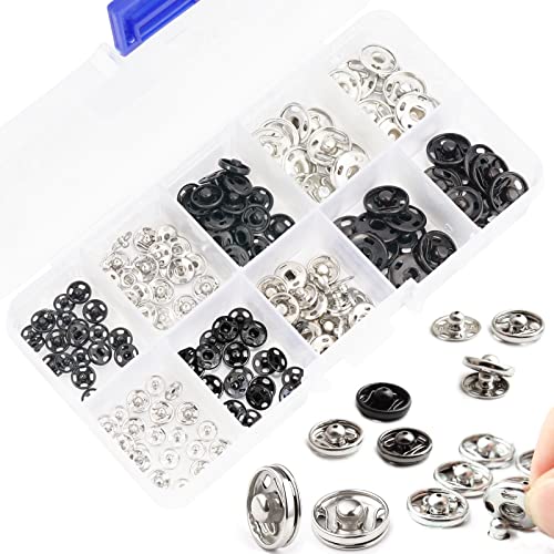 160 Stück Druckknöpfe Metall Set, Snaps Druckknöpfe zum Annähen, Druckknöpfe zum Schrauben Press Studs für Jeans, Jersey, Leder, Handwerk DIY (7.5mm, 8.5mm, 10mm, 12mm) von WHC