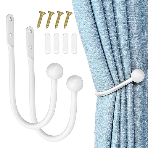 2 Stück Raffhalter Metall Weiß Gardinenhalter Wand Raffhalter Haken U Haken Vorhang Holdback Vorhang Raffhalter Rundkopf Vorhang Haken Dekorativer Raffhalter für Gardinen Haus Dekoration von WHC