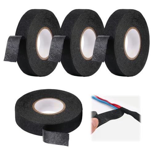 WHC 4 Stück Kabelbaum Klebeband Anti Stoffband Isolierband, Band Textilklebeband, Industrie Gewebeband Schwarz, Schwarzes Isolierband Hitzebeständig, Electrical Tape (19mm X 15m / 15mm X 15m) von WHC