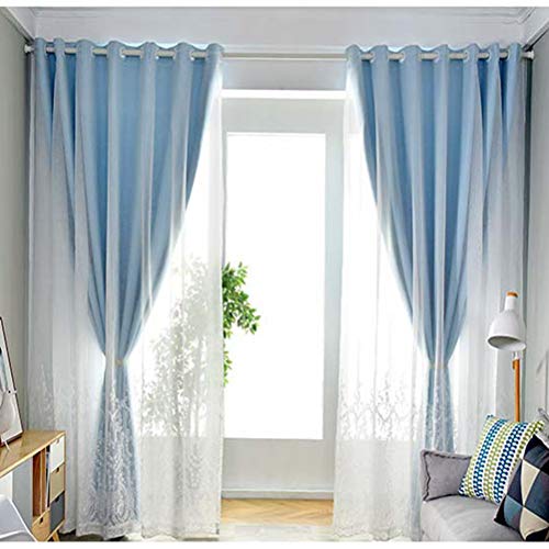 Doppelstöckiger, durchsichtiger Voile-Verdunkelungsvorhang, Tüll-Fenstervorhang, Volant-Panel, Spitzenstickerei-Vorhang für Mädchenschlafzimmer, superweich, Wohnzimmer/Hotel (blau, B 360 x H 250 cm) von WHESAZYP