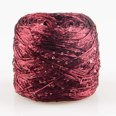 WHESAZYP 100 g/Knäuel Paillettengarn zum Stricken von Pailletten, Sommer-EIS-Seide, merzerisierte Wolle zum Häkeln, Strickgarn, DIY-Handarbeit (Farbe: Zi Luo LAN) (Weinrot) von WHESAZYP