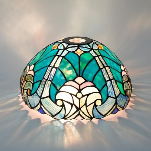 WHESAZYP Deckenlampenschirm im Tiffany-Stil, 12 Zoll, blau gesprenkelter Vintage-Lampenschirm aus Buntglas, handgefertigter Ersatzlampenschirm für Pendelleuchte, Stehlampe, Wandlampe von WHESAZYP