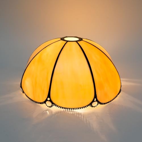 WHESAZYP Deckenlampenschirm im Tiffany-Stil, 12 Zoll Warmer Kürbis-Vintage-Lampenschirm aus Buntglas, handgefertigter Ersatzlampenschirm für Pendelleuchte, Stehlampe, Wandlampe von WHESAZYP