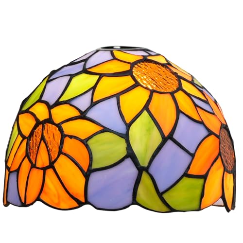 WHESAZYP Tiffany-Ersatz-Lampenschirm, 8 Zoll, Blauer Sonnenblumen-Lampenschirm aus Buntglas, handgefertigt, Retro-Pastoral-Lampenschirme, Zubehör, passend für Tischlampe, Pendelleuchte, Wandlampe von WHESAZYP