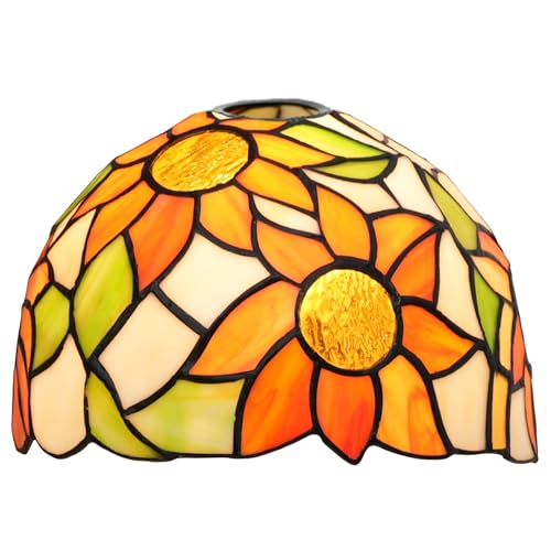 WHESAZYP Tiffany-Ersatz-Lampenschirm, 8 Zoll pastoraler Sonnenblumen-Lampenschirm aus Buntglas, handgefertigt, Thanksgiving-Lampenschirme, Zubehör, passend für Tischlampe, Pendelleuchte, Wandlampe von WHESAZYP