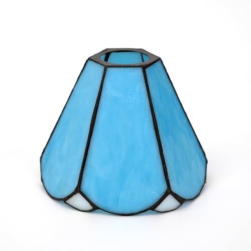 WHESAZYP Tiffany-Lampenschirme, 6 Zoll, frischer Blauer Lampenschirm aus Buntglas, Ersatz für Kreativität, Kunstdekor, große Öffnung, Lampenschirme für Pendelleuchte, Deckenleuchte, Wandleuchte von WHESAZYP