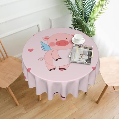 WHJSHOP Runde dekorative Tischdecke, 152,4 cm, schützen und dekorieren Sie Ihren Esstisch, Cartoon-Motiv mit fliegenden Schweine-Drucken von WHJSHOP