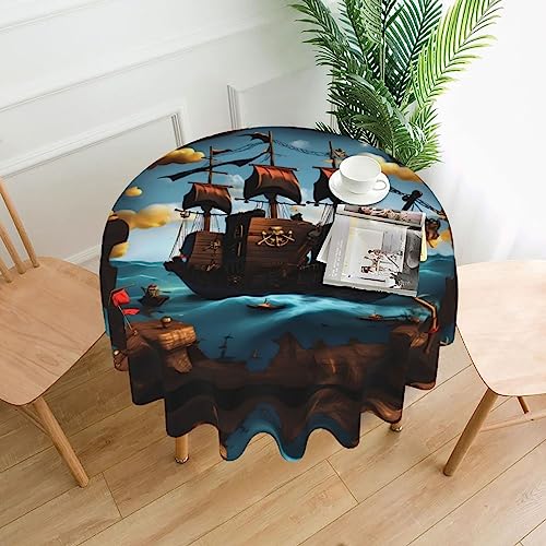 WHJSHOP Runde dekorative Tischdecke, 152,4 cm, schützen und dekorieren Sie Ihren Esstisch, Cartoon-Piratenschiff-Drucke von WHJSHOP