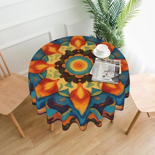 WHJSHOP Runde dekorative Tischdecke, 152,4 cm, schützen und dekorieren Sie Ihren Esstisch, Kaleidoskop-Mandala-Drucke von WHJSHOP