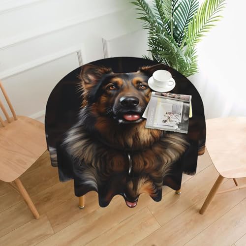 WHJSHOP Runde dekorative Tischdecke, 152,4 cm, schützen und dekorieren Sie Ihren Esstisch, Motiv: Deutscher Schäferhund von WHJSHOP