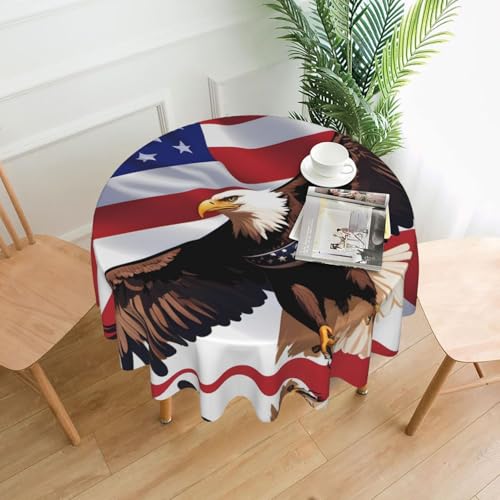 WHJSHOP Runde dekorative Tischdecke, 152,4 cm, schützen und dekorieren Sie Ihren Esstisch, Motiv: USA-Adler mit amerikanischer Flagge von WHJSHOP