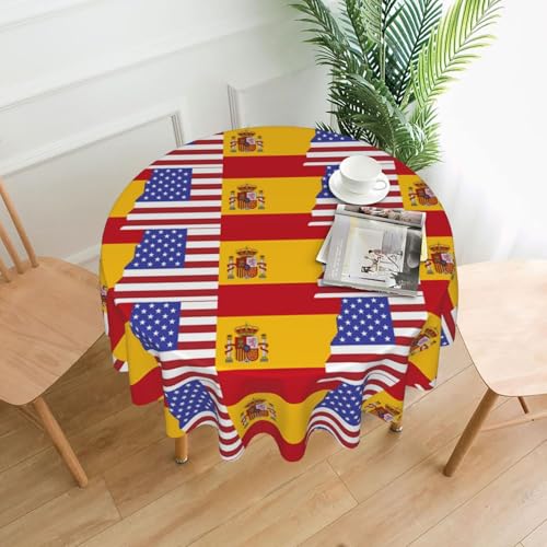 WHJSHOP Runde dekorative Tischdecke, 152,4 cm, schützen und dekorieren Sie Ihren Esstisch, Motiv: amerikanische Spanien-Flagge von WHJSHOP