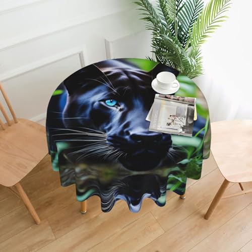 WHJSHOP Runde dekorative Tischdecke, 152,4 cm, schützen und dekorieren Sie Ihren Esstisch, Panther mit blauen Augen von WHJSHOP