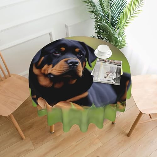 WHJSHOP Runde dekorative Tischdecke, 152,4 cm, schützen und dekorieren Sie Ihren Esstisch, Rottweiler-Tapetendruck von WHJSHOP