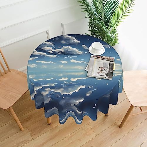 WHJSHOP Runde dekorative Tischdecke, 152,4 cm, schützen und dekorieren Sie Ihren Esstisch, blauer Himmel und weiße Wolken von WHJSHOP