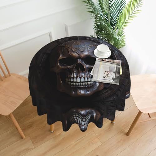 WHJSHOP Runde dekorative Tischdecke, 152,4 cm, schützen und dekorieren Sie Ihren Esstisch, kupferfarbene Totenkopf-Drucke von WHJSHOP