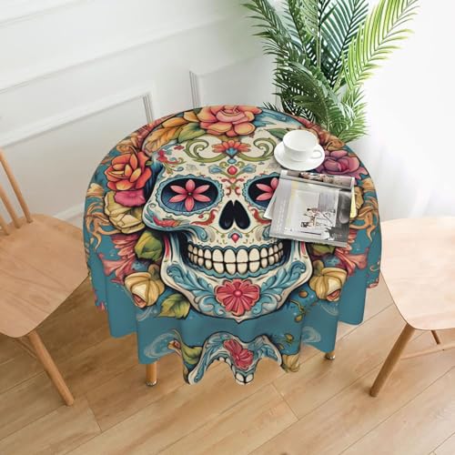 WHJSHOP Runde dekorative Tischdecke, 152,4 cm, schützen und dekorieren Sie Ihren Esstisch, mit Totenkopf-Aufdruck von WHJSHOP