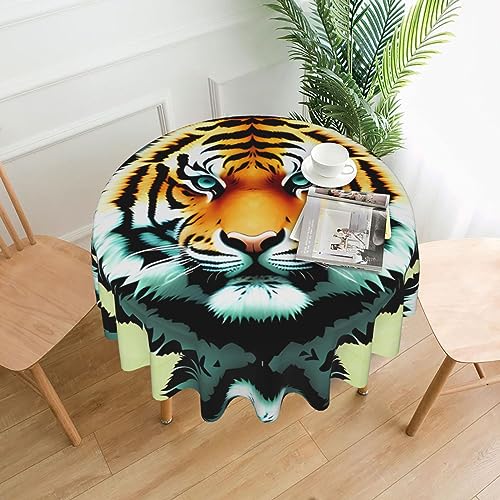 WHJSHOP Runde dekorative Tischdecke, 152,4 cm, schützen und dekorieren Sie Ihren Esstisch, mit kleinen dicken Tigerköpfen von WHJSHOP