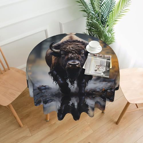 WHJSHOP Runde dekorative Tischdecke, 152,4 cm, schützen und dekorieren Sie Ihren Esstisch, nordamerikanische Bison-Drucke von WHJSHOP