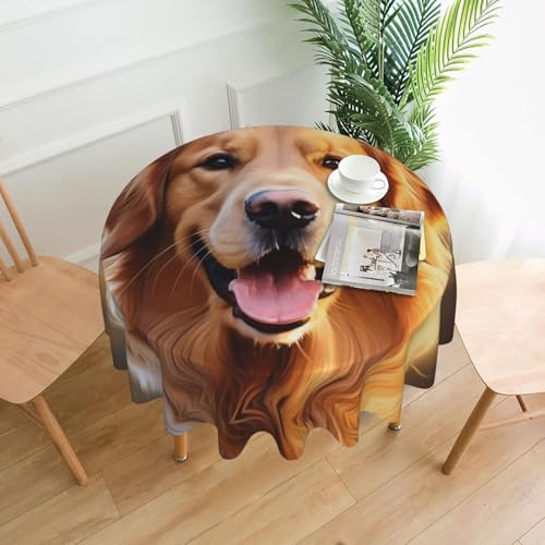 WHJSHOP Runde dekorative Tischdecke, 152,4 cm, schützen und dekorieren Sie Ihren Esstisch, schöne Golden Retriever-Hunde-Drucke von WHJSHOP