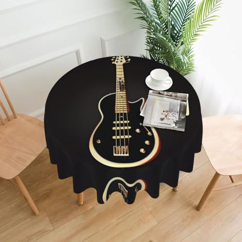 WHJSHOP Runde dekorative Tischdecke, 152,4 cm, schützen und dekorieren Sie Ihren Esstisch, schwarze Gitarren-Drucke von WHJSHOP