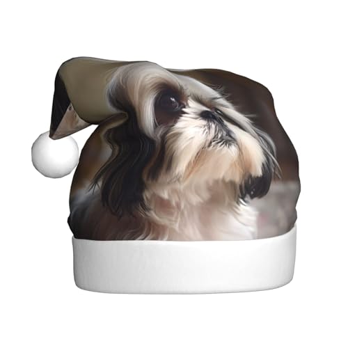 WHJSHOP Weihnachtsmütze für Erwachsene – hochwertiger Stoff für Feiertage, Partys und Kostümveranstaltungen, Shih Tzu Hundemuster von WHJSHOP