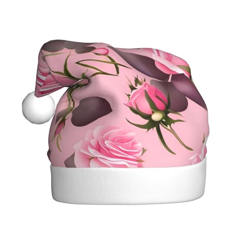 WHJWXC Weihnachtsmann-Weihnachtsmütze für Erwachsene, Party-Zubehör für Halloween, jährliche Zeremonien, hübscher rosa Rosen-Druck von WHJWXC