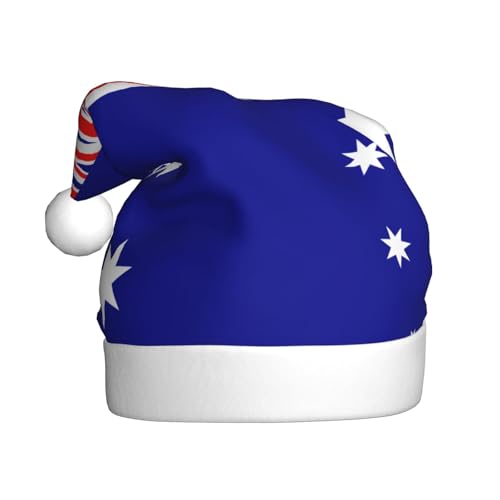 WHJYCC Australische Flagge, klassische Weihnachtsmütze, perfekte Nikolausmütze für Erwachsene, Schneeflockenhut, ideal für Weihnachten, Halloween und Partygeschenke von WHJYCC