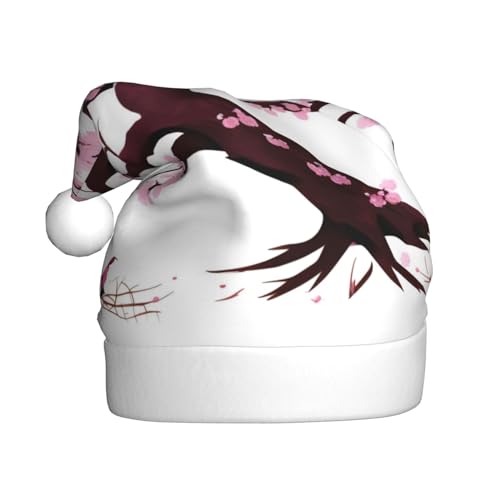 WHJYCC Cherry Blossoms Tree Klassische Weihnachtsmütze, perfekte Nikolausmütze für Erwachsene, Schneeflockenhut, ideal für Weihnachten, Halloween und Partygeschenke von WHJYCC