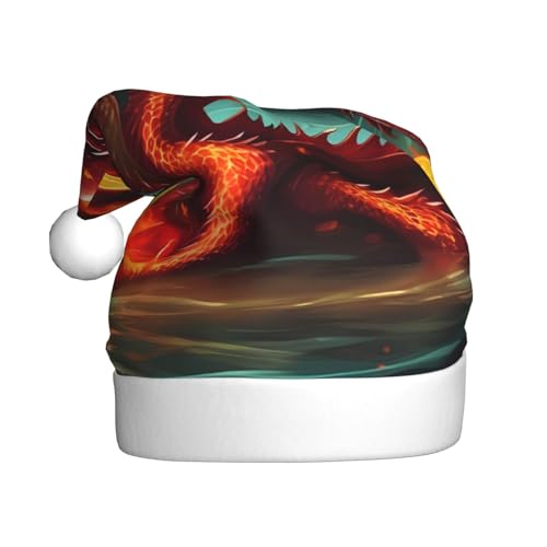 WHJYCC Dragon King in Fire Klassische Weihnachtsmütze, perfekte Nikolausmütze für Erwachsene, Schneeflockenhut, ideal für Weihnachten, Halloween, und Partygeschenke von WHJYCC