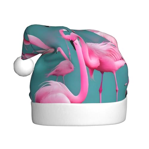 WHJYCC Eine Schar Flamingos, klassische Weihnachtsmütze, perfekte Nikolausmütze für Erwachsene, Schneeflockenhut, ideal für Weihnachten, Halloween und Partygeschenke von WHJYCC