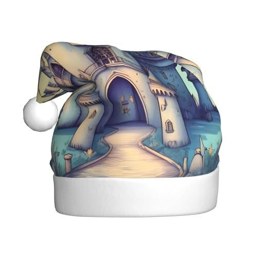 WHJYCC Fairytale Castle Klassische Weihnachtsmütze, perfekte Nikolausmütze für Erwachsene, Schneeflockenhut, ideal für Weihnachten, Halloween und Partygeschenke von WHJYCC