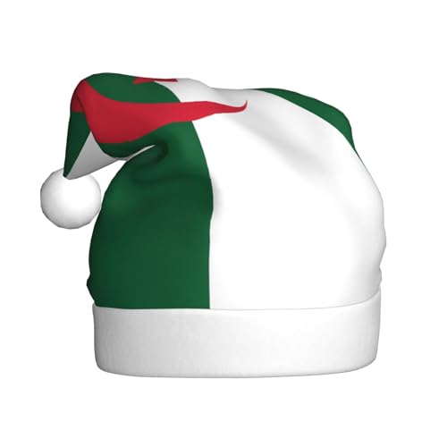 WHJYCC Flagge von Algerien Klassische Weihnachtsmütze, perfekte Nikolausmütze für Erwachsene, Schneeflockenhut, ideal für Weihnachten, Halloween und Partygeschenke von WHJYCC