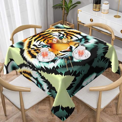 WHJYYXDE Quadratische, wasserdichte Tischdecke, 137,2 x 137,2 cm, weich, wiederverwendbar, zum Dekorieren von Couchtischen, Esstischen, Motiv: kleiner Tigerkopf von WHJYYXDE