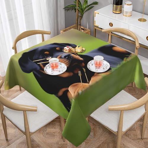 WHJYYXDE Quadratische, wasserdichte Tischdecke, 137,2 x 137,2 cm, weich, wiederverwendbar, zum Dekorieren von Couchtischen, Esstischen, Rottweiler-Tapetenmuster von WHJYYXDE