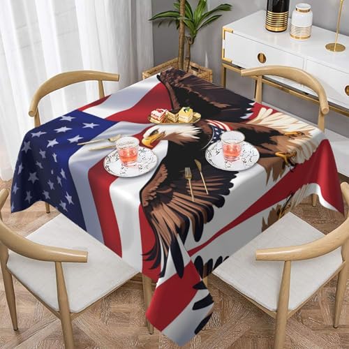 WHJYYXDE Quadratische, wasserdichte Tischdecke, 137,2 x 137,2 cm, weich, wiederverwendbar, zum Dekorieren von Couchtischen, Esstischen, USA Patriotischer Adler mit amerikanischem Flaggenmuster von WHJYYXDE