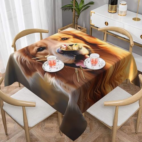 WHJYYXDE Quadratische, wasserdichte Tischdecke, 137,2 x 137,2 cm, weich, wiederverwendbar, zum Dekorieren von Couchtischen, Esstischen, schönes Golden Retriever-Hundemuster von WHJYYXDE