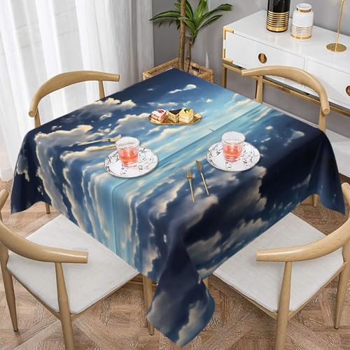 WHJYYXDE Quadratische, wasserdichte Tischdecke, 137,2 x 137,2 cm, weich, wiederverwendbar, zum Dekorieren von Couchtischen, Esstischen, weißen Wolken über dem Meer von WHJYYXDE