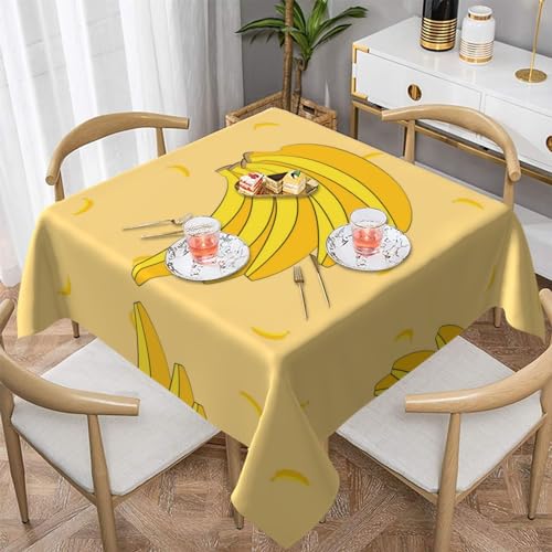 WHJYYXDE Quadratische, wasserdichte Tischdecke, 152,4 x 152,4 cm, weich, wiederverwendbar, zum Dekorieren von Couchtischen, Esstischen, Cartoon-Bananen-Muster von WHJYYXDE