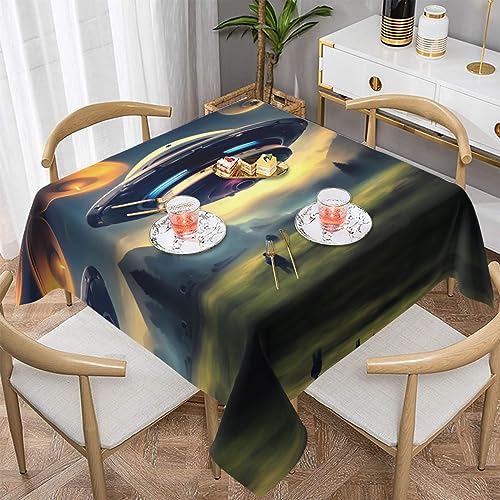 WHJYYXDE Quadratische, wasserdichte Tischdecke, 152,4 x 152,4 cm, weich, wiederverwendbar, zum Dekorieren von Couchtischen, Esstischen, UFO-Landungsmuster von WHJYYXDE