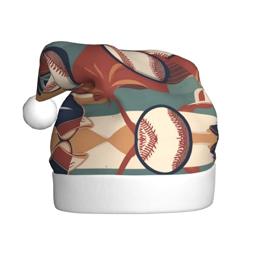 WHJYYXDE Weihnachtsmütze für Erwachsene – Hochwertiger Stoff Weihnachtsmannmütze mit weicher und flauschiger Unterseite, Retro-Baseball-Muster von WHJYYXDE