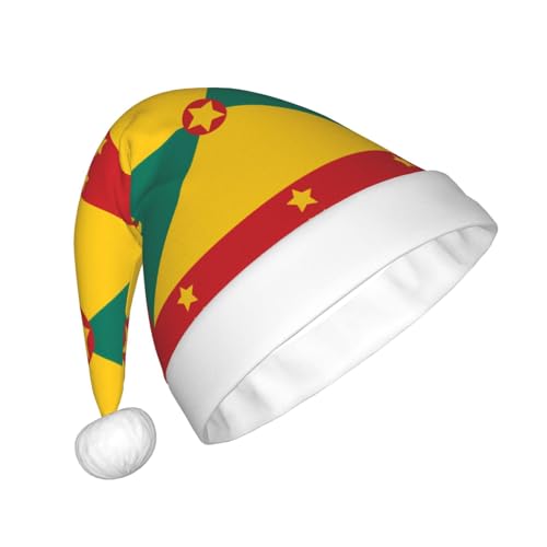 WHJYYXDE Weihnachtsmütze für Erwachsene – Hochwertiger Stoff Weihnachtsmannmütze mit weicher und flauschiger Unterseite Flagge von Grenada Muster von WHJYYXDE