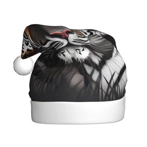 WHJYYXDE Weihnachtsmütze für Erwachsene – hochwertiger Stoff Weihnachtsmannmütze mit weichem und flauschigem Boden, Tiger at Rest Prints von WHJYYXDE