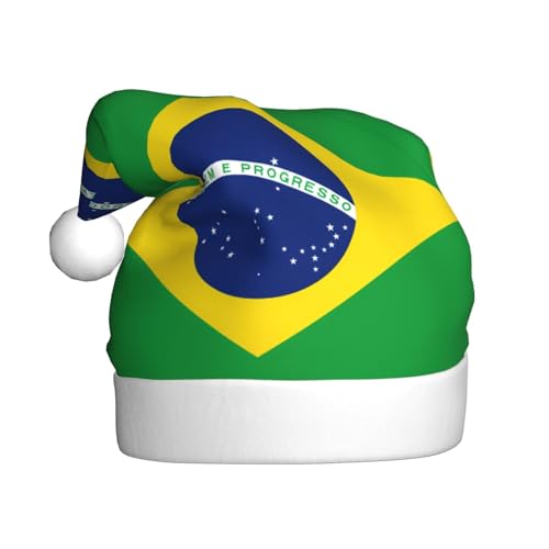 WHJYYXDE Weihnachtsmütze für Erwachsene – hochwertiger Stoff Weihnachtsmannmütze mit weicher und flauschiger Unterseite, brasilianische Flagge von WHJYYXDE