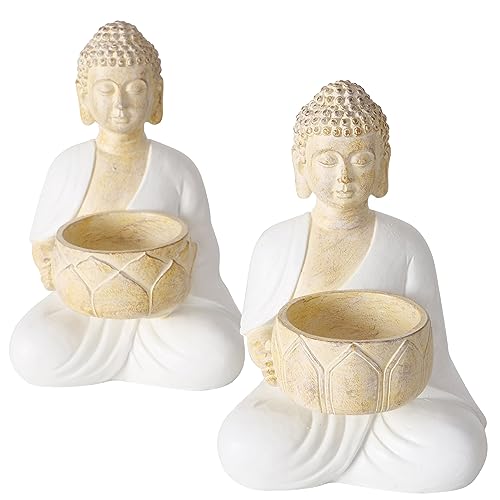Baby Buddha Teelichthalter, 2er Set, Weiß, Gießharz, 15,2 cm hoch von WHOLE HOUSE WORLDS