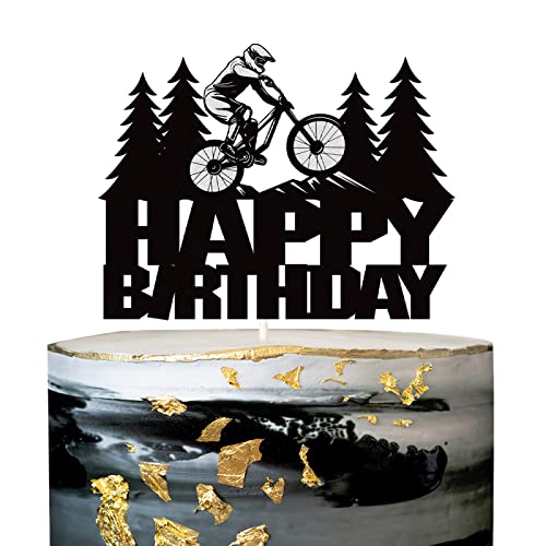 Fahrrad Geburtstag Kuchen Topper Happy Birthday Mountainbike Kuchen Topper Fahrrad Geburtstag Kuchen Dekoration für Junge Mann Sport Motto Geburtstag Party Supplies Glitter Schwarz von DOGNNAK